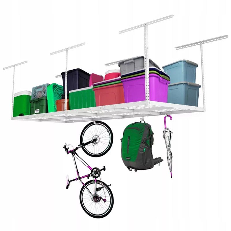 Ergosolid SG38W mennyezeti garázspolc, állítható magassággal, 250kg, 244x91,7cm - fehér