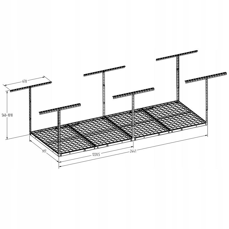 Ergosolid SG38W mennyezeti garázspolc, állítható magassággal, 250kg, 244x91,7cm - fehér