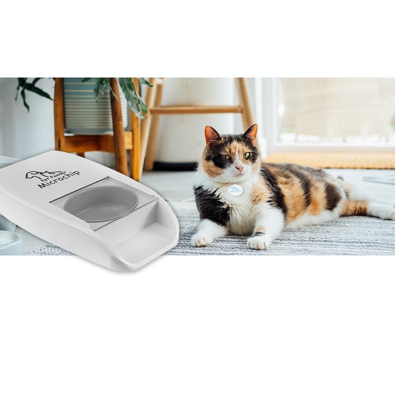 MPM automata kisállat-etető mikrochipes azonosítással, kijelzővel, 2db azonosító medállal - fehér (44326)