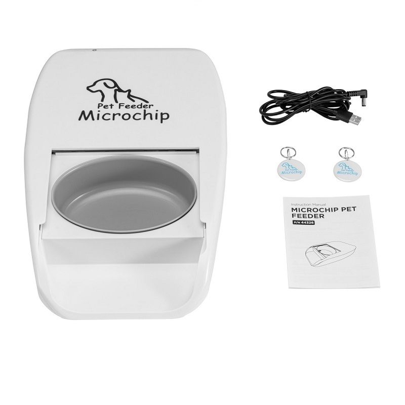 MPM automata kisállat-etető mikrochipes azonosítással, kijelzővel, 2db azonosító medállal - fehér (44326)