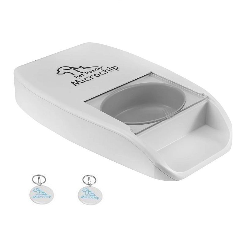MPM automata kisállat-etető mikrochipes azonosítással, kijelzővel, 2db azonosító medállal - fehér (44326)