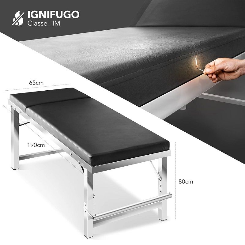 AIESI® orvosi vizsgálóasztal emelhető fejrésszel, tekercstartóval, 150kg, 190x65x80cm - fekete (AHS184)